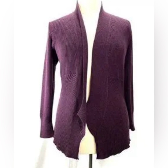 Eileen Fisher Italian Merino Wool Ribbed Purple Cardigan Sweater, Women's XS - Picture 1 of 5